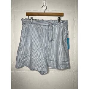 NEW Draper James Striped Linen Blend Paperbag Shorts Size XL Blue White